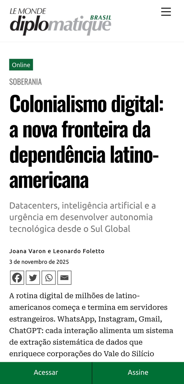 Colonialismo Digital: a nova fronteira da dependência latino-americana